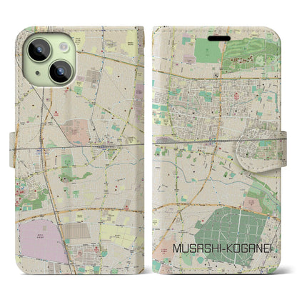 【武蔵小金井（東京都）】地図柄iPhoneケース（手帳タイプ）ナチュラル・iPhone 15 用