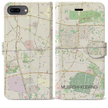 【武蔵小金井（東京都）】地図柄iPhoneケース（手帳タイプ）ナチュラル・iPhone 8Plus /7Plus / 6sPlus / 6Plus 用