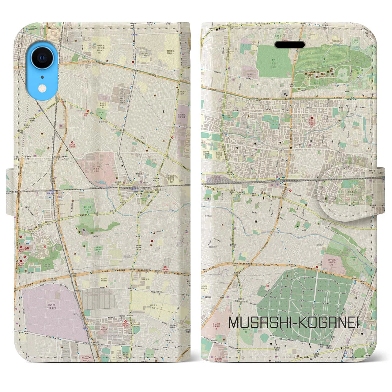【武蔵小金井】地図柄iPhoneケース（手帳両面タイプ・ナチュラル）iPhone XR 用