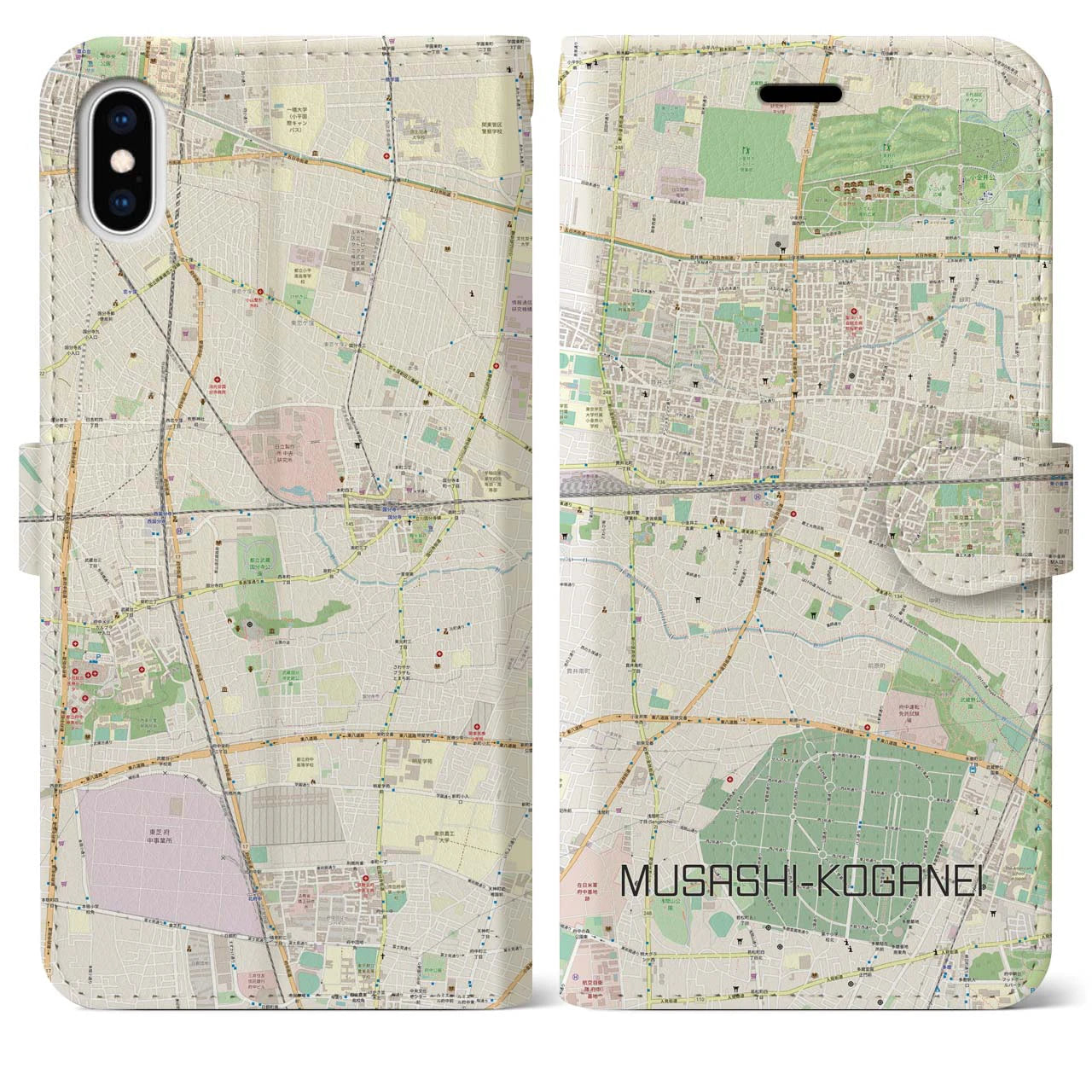【武蔵小金井】地図柄iPhoneケース（手帳両面タイプ・ナチュラル）iPhone XS Max 用