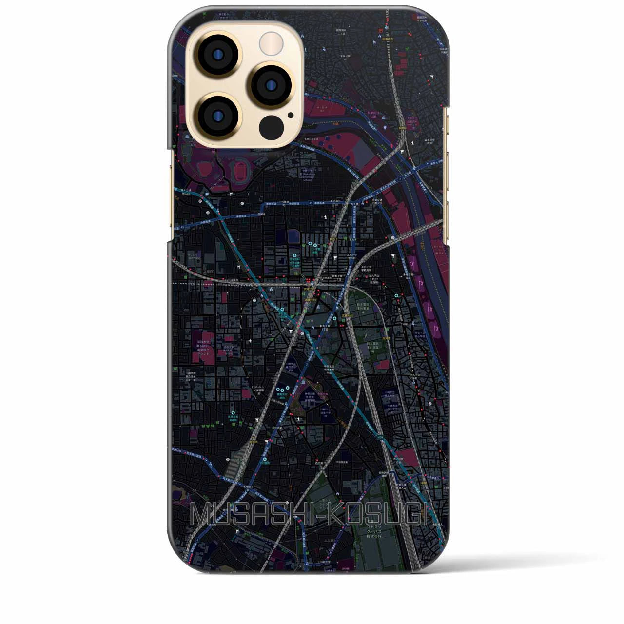 【武蔵小杉】地図柄iPhoneケース（バックカバータイプ・ブラック）iPhone 12 Pro Max 用