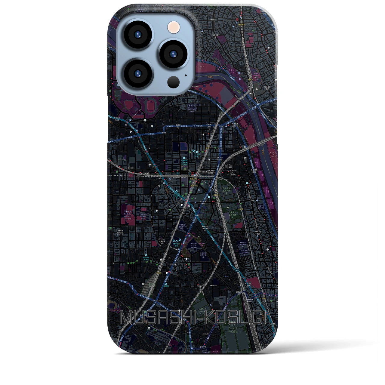 【武蔵小杉】地図柄iPhoneケース（バックカバータイプ・ブラック）iPhone 13 Pro Max 用