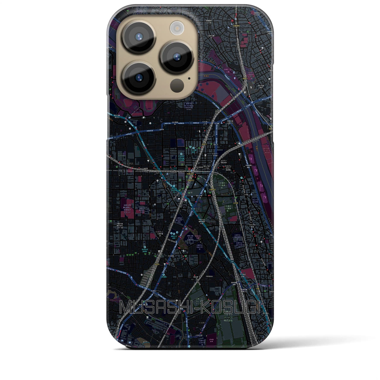 【武蔵小杉】地図柄iPhoneケース（バックカバータイプ・ブラック）iPhone 14 Pro Max 用
