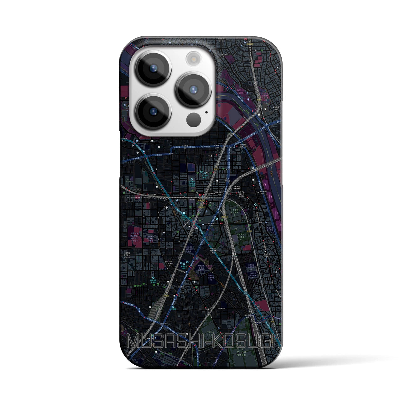 【武蔵小杉】地図柄iPhoneケース（バックカバータイプ・ブラック）iPhone 14 Pro 用