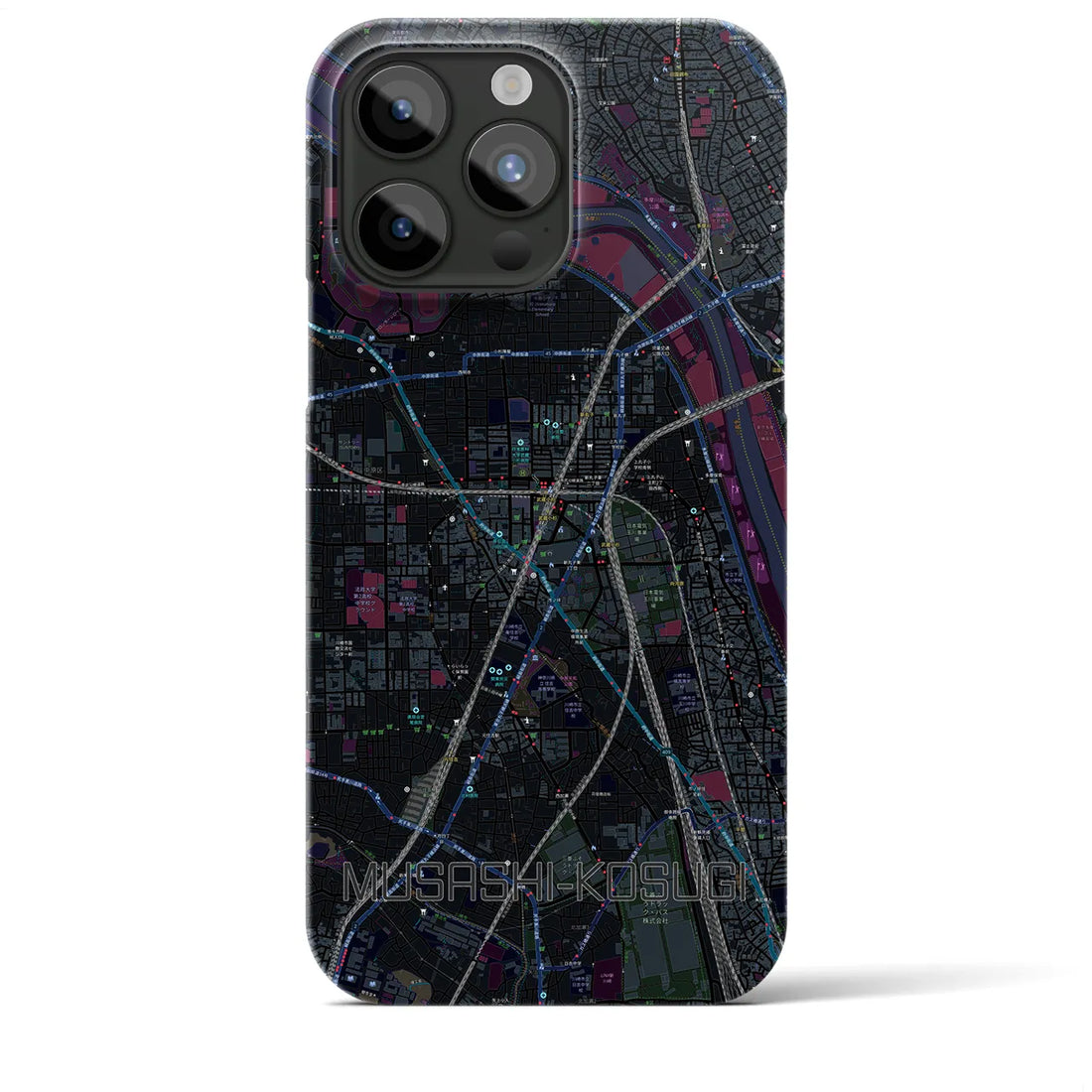 【武蔵小杉】地図柄iPhoneケース（バックカバータイプ・ブラック）iPhone 15 Pro Max 用