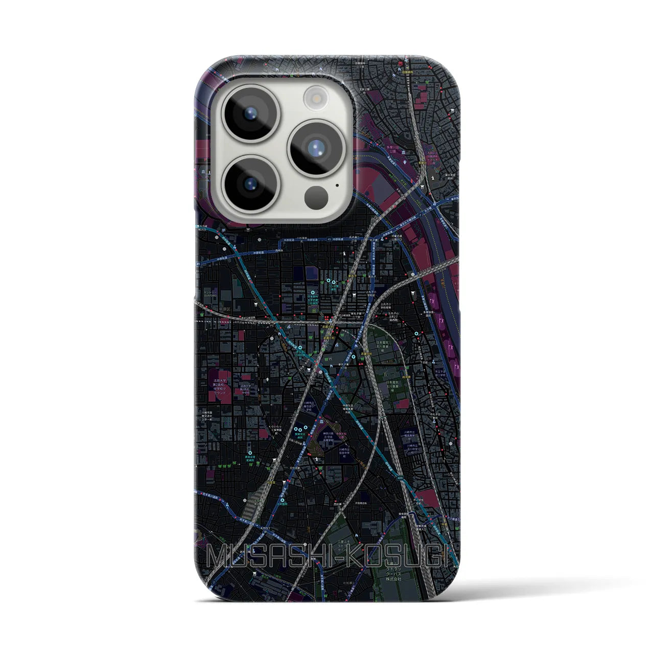 【武蔵小杉】地図柄iPhoneケース（バックカバータイプ・ブラック）iPhone 15 Pro 用
