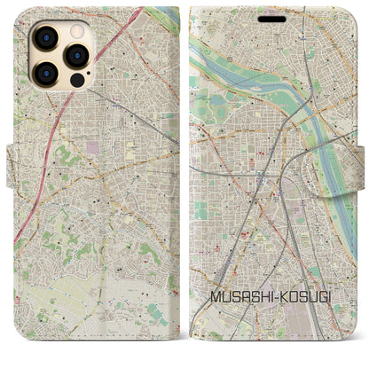 【武蔵小杉（神奈川県）】地図柄iPhoneケース（手帳タイプ）ナチュラル・iPhone 12 Pro Max 用