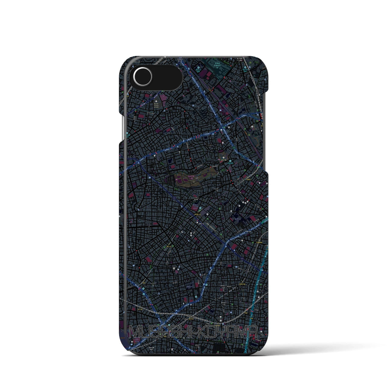 【武蔵小山】地図柄iPhoneケース（バックカバータイプ・ブラック）iPhone SE（第3 / 第2世代） / 8 / 7 / 6s / 6 用