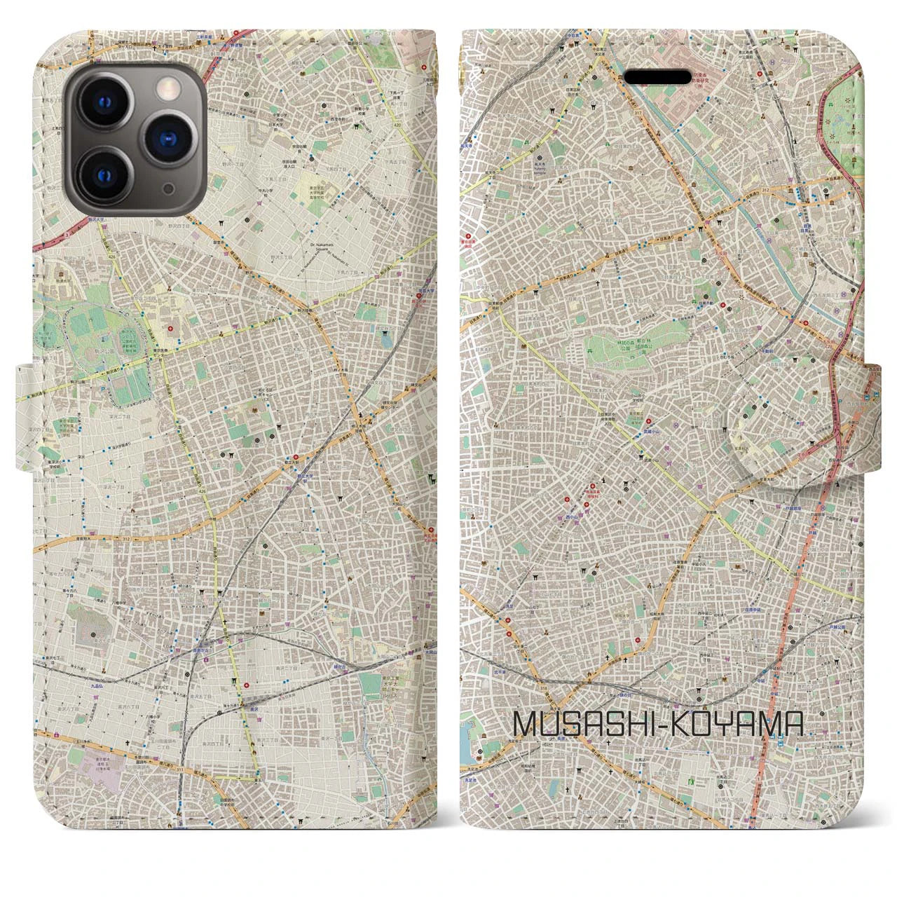 【武蔵小山】地図柄iPhoneケース（手帳両面タイプ・ナチュラル）iPhone 11 Pro Max 用