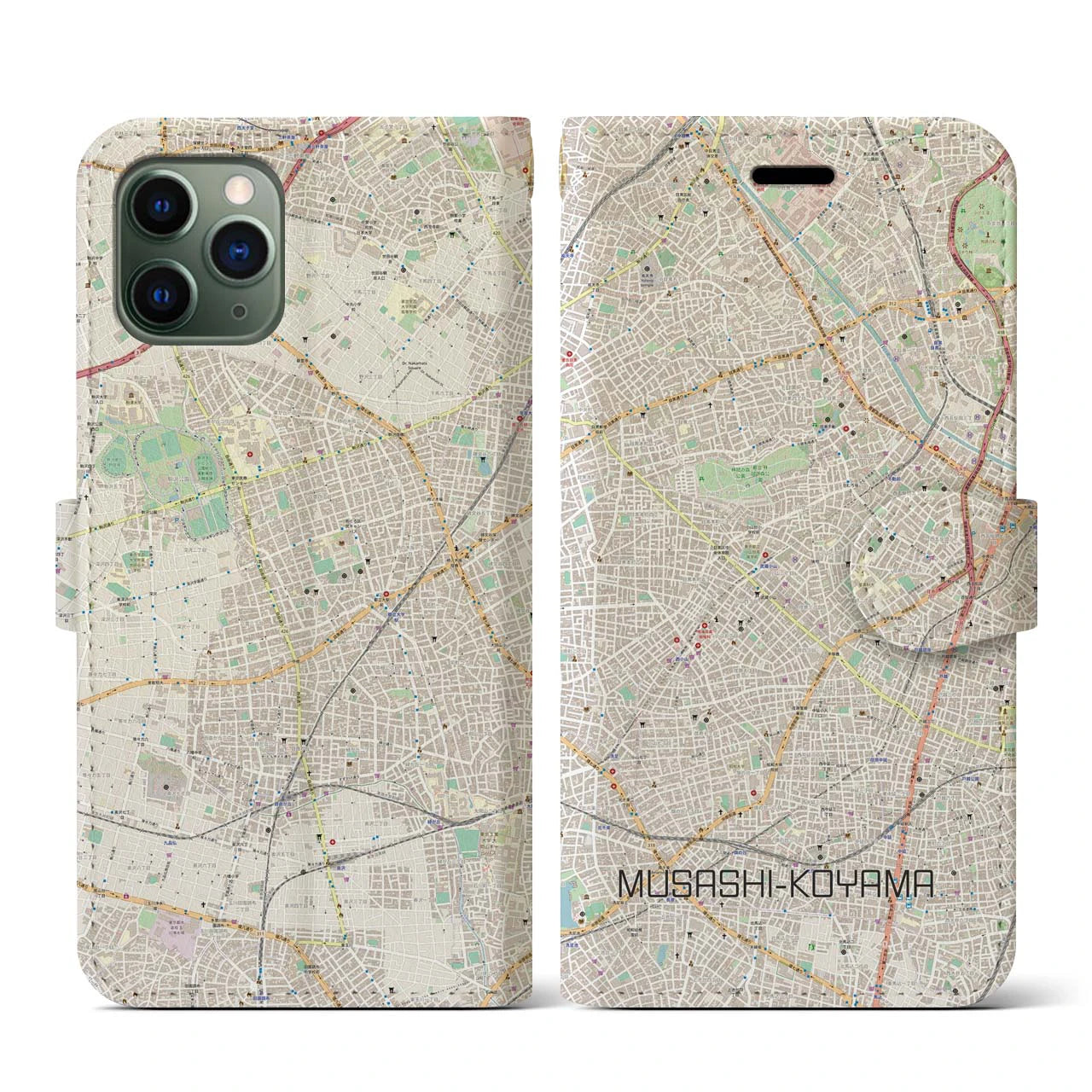 【武蔵小山】地図柄iPhoneケース（手帳両面タイプ・ナチュラル）iPhone 11 Pro 用