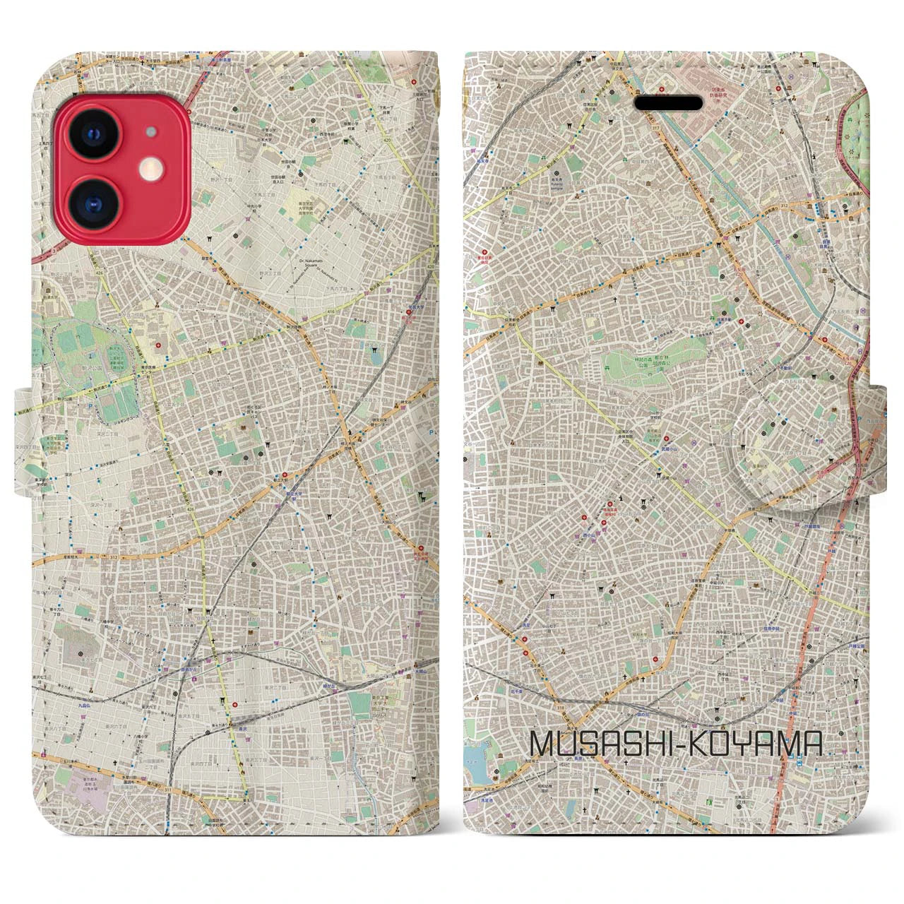 【武蔵小山】地図柄iPhoneケース（手帳両面タイプ・ナチュラル）iPhone 11 用