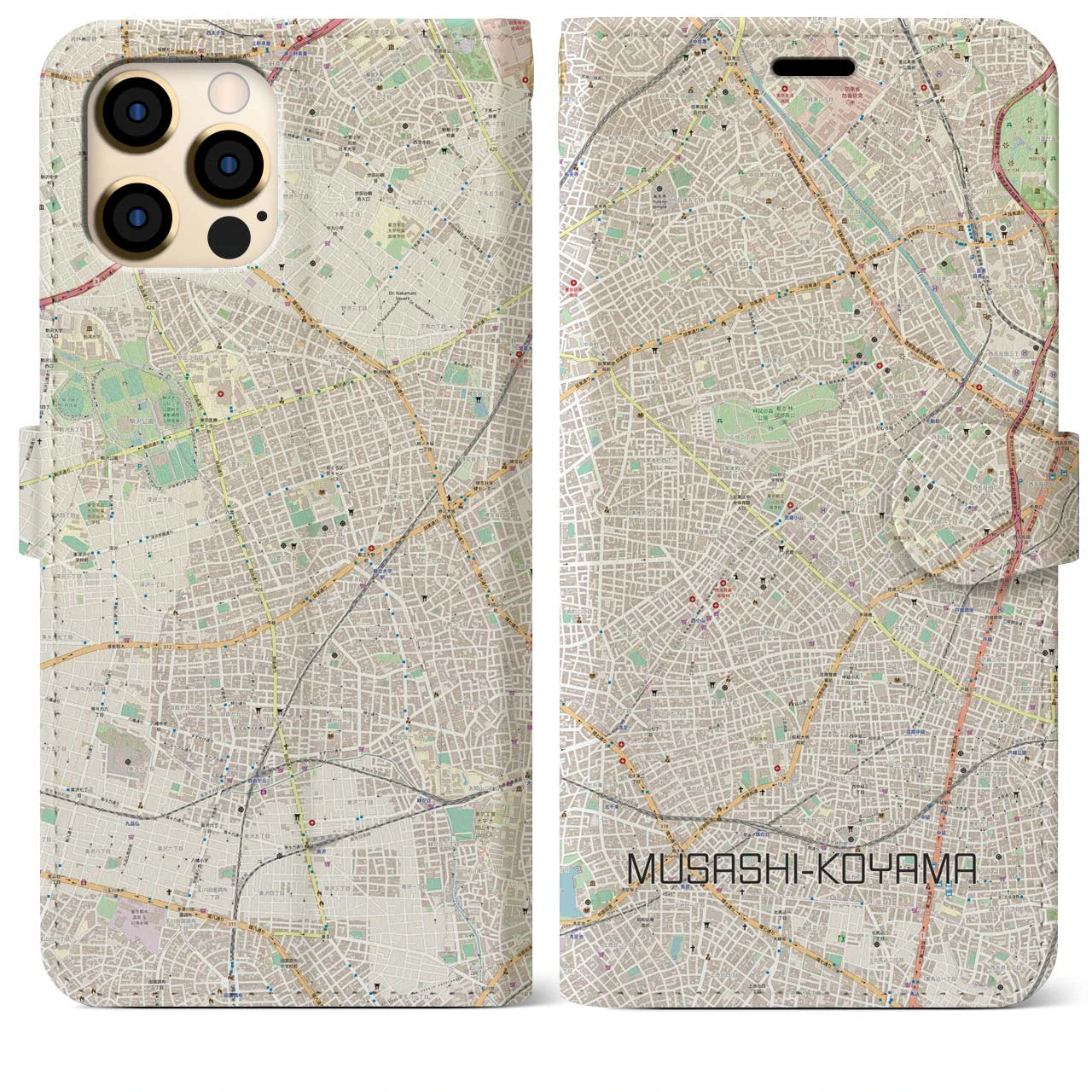 【武蔵小山】地図柄iPhoneケース（手帳両面タイプ・ナチュラル）iPhone 12 Pro Max 用