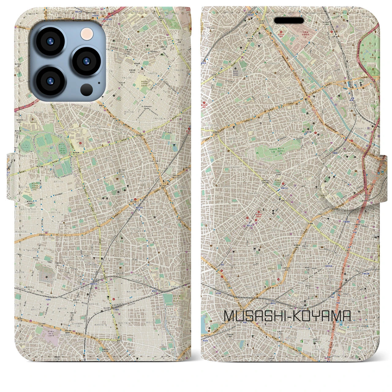 【武蔵小山】地図柄iPhoneケース（手帳両面タイプ・ナチュラル）iPhone 13 Pro Max 用