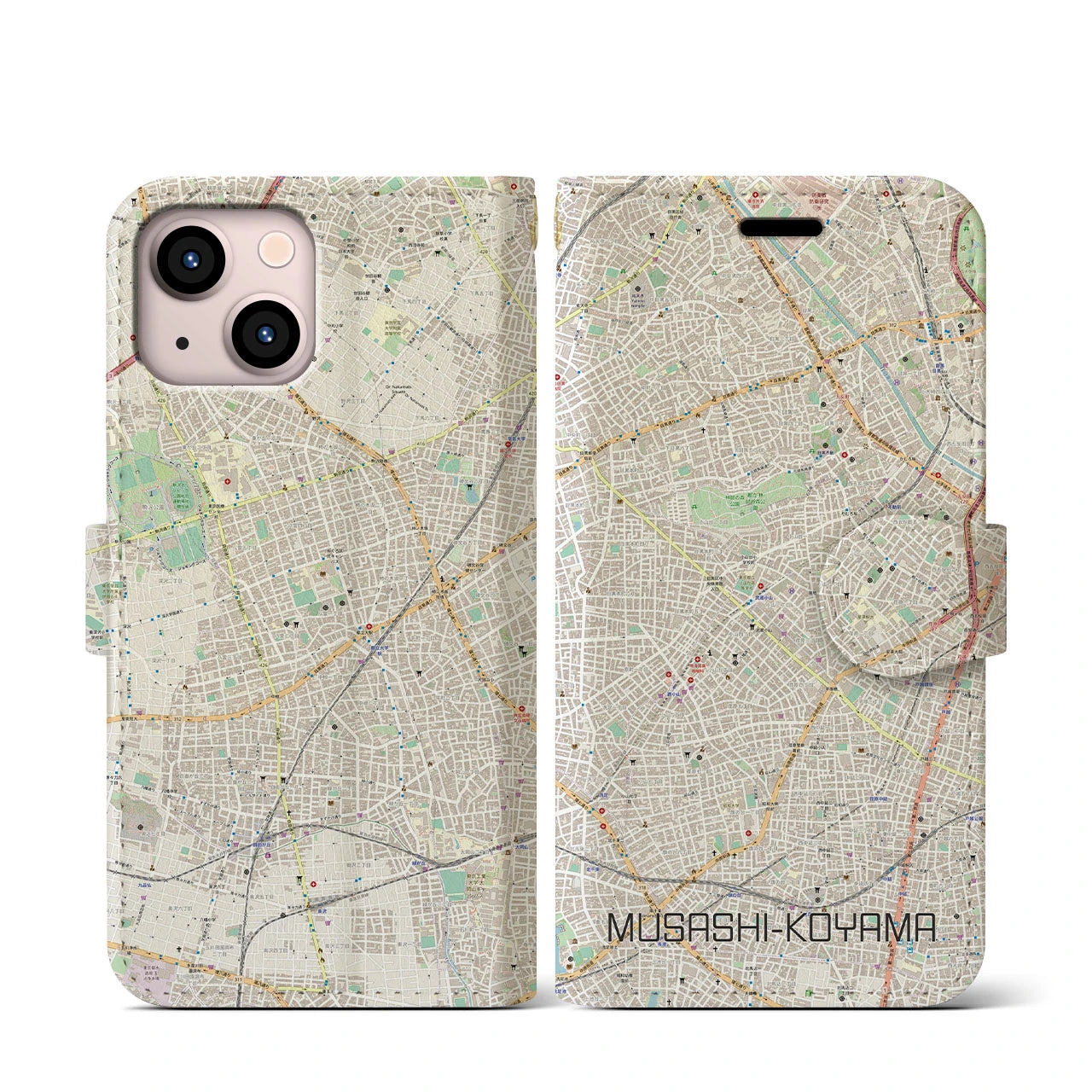 【武蔵小山】地図柄iPhoneケース（手帳両面タイプ・ナチュラル）iPhone 13 mini 用