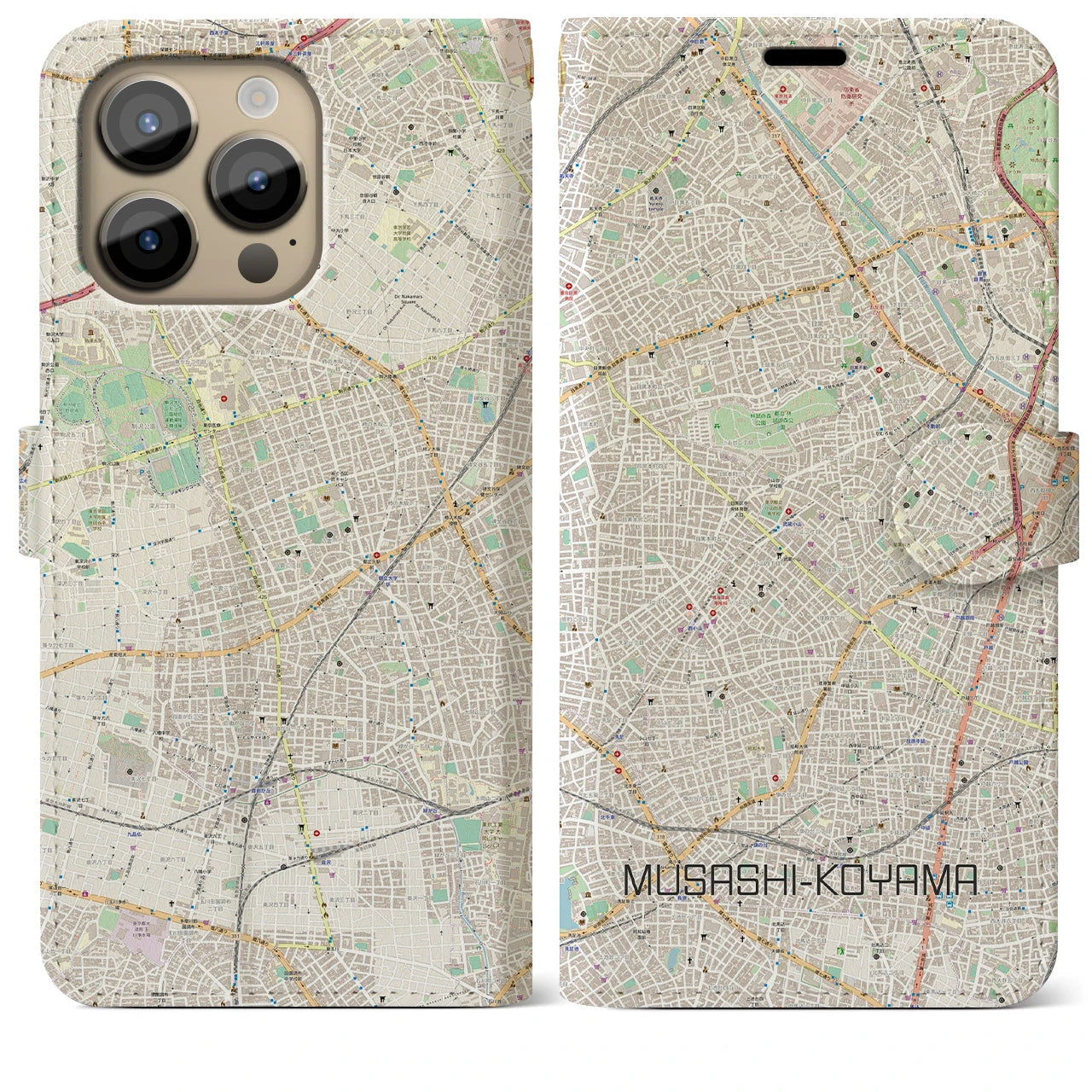 【武蔵小山】地図柄iPhoneケース（手帳両面タイプ・ナチュラル）iPhone 14 Pro Max 用