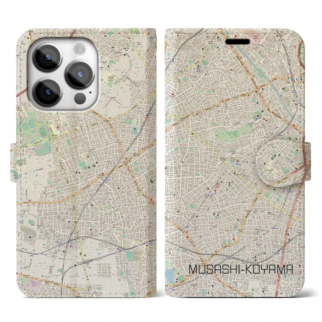 【武蔵小山】地図柄iPhoneケース（手帳両面タイプ・ナチュラル）iPhone 14 Pro 用
