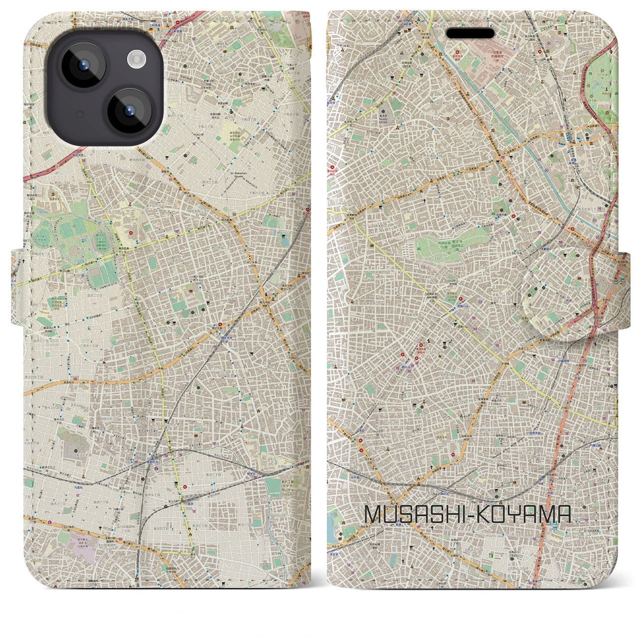 【武蔵小山】地図柄iPhoneケース（手帳両面タイプ・ナチュラル）iPhone 14 Plus 用