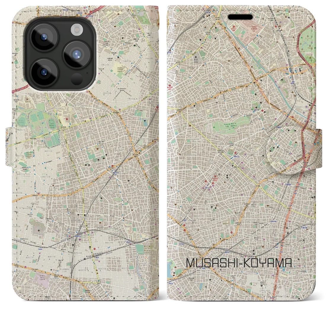 【武蔵小山】地図柄iPhoneケース（手帳両面タイプ・ナチュラル）iPhone 15 Pro Max 用