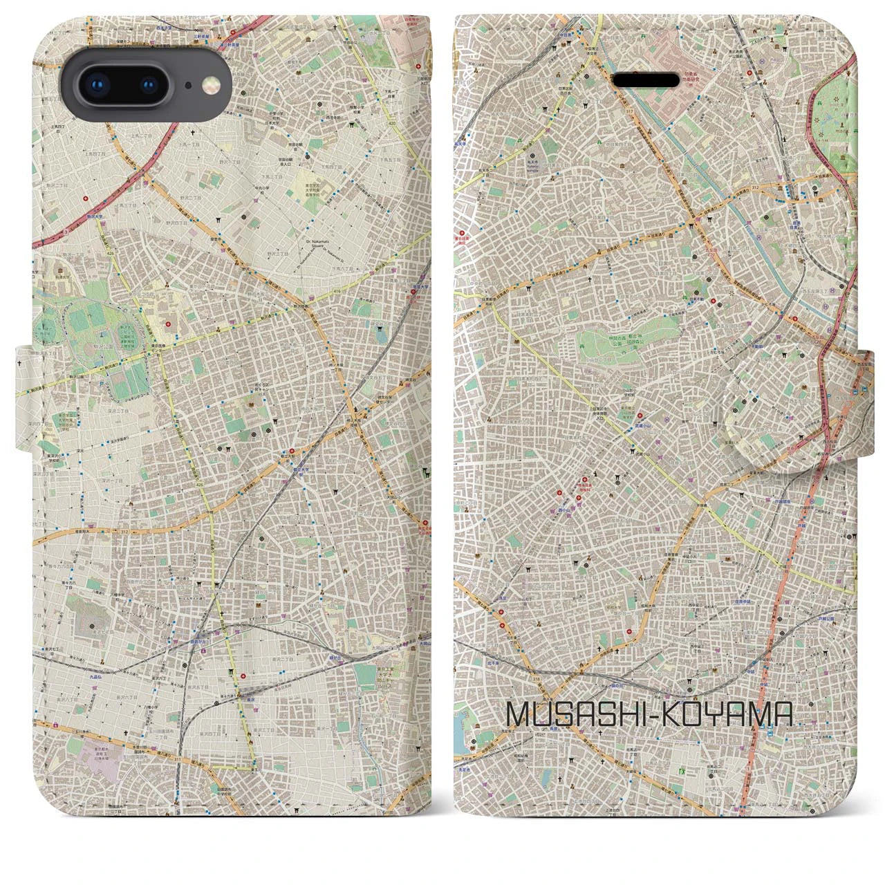 【武蔵小山】地図柄iPhoneケース（手帳両面タイプ・ナチュラル）iPhone 8Plus /7Plus / 6sPlus / 6Plus 用