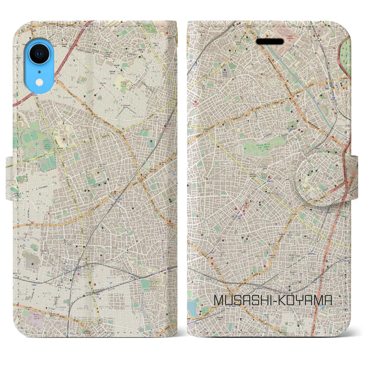 【武蔵小山】地図柄iPhoneケース（手帳両面タイプ・ナチュラル）iPhone XR 用