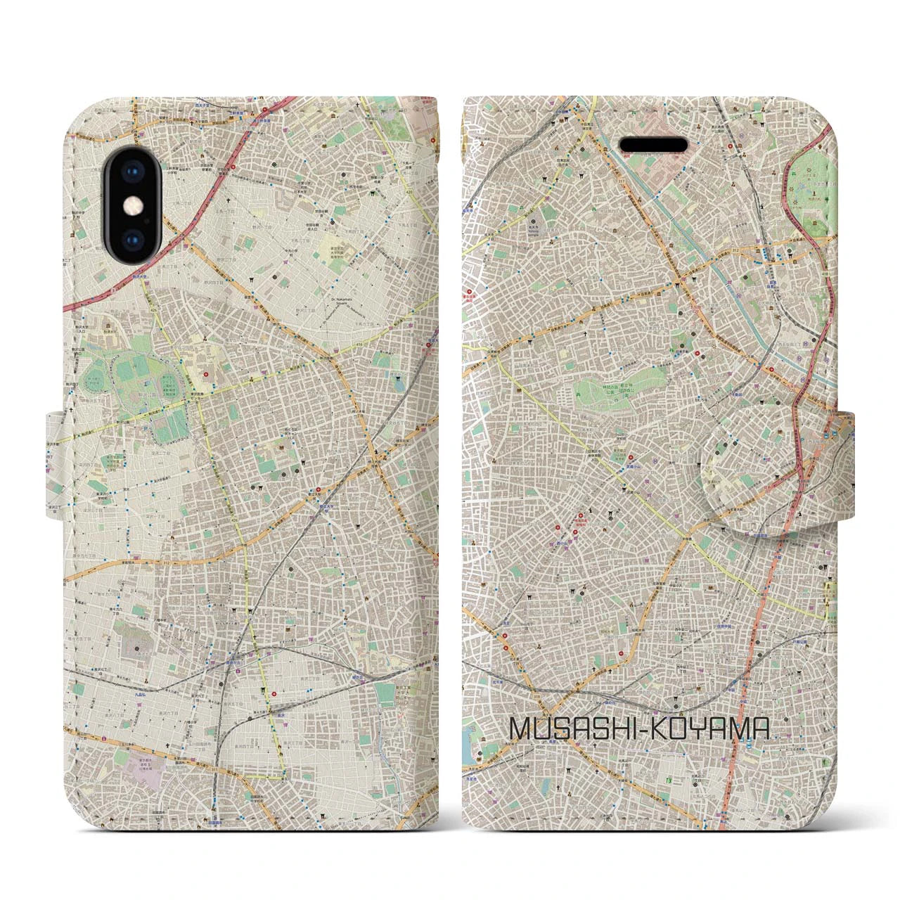 【武蔵小山】地図柄iPhoneケース（手帳両面タイプ・ナチュラル）iPhone XS / X 用