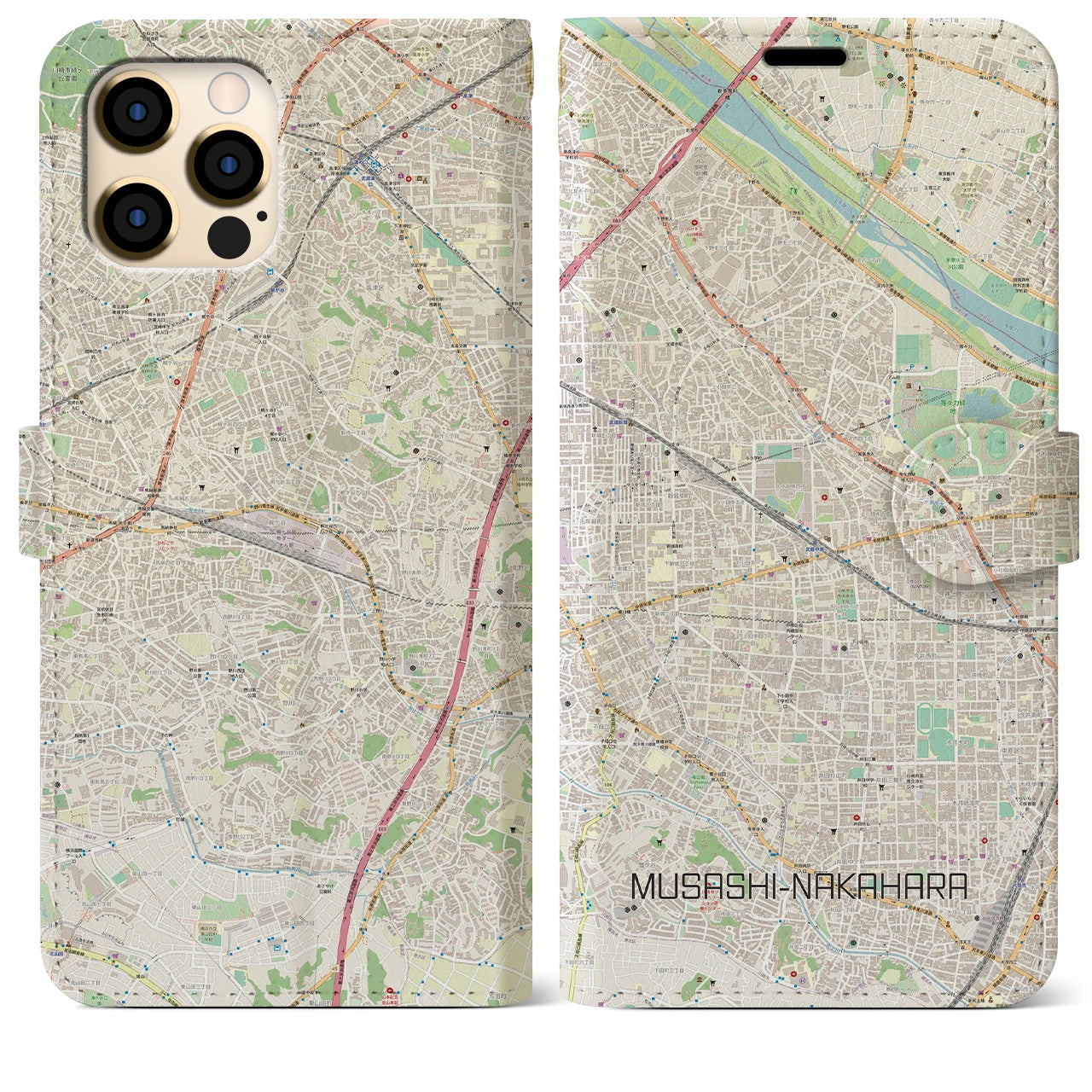 【武蔵中原】地図柄iPhoneケース（手帳両面タイプ・ナチュラル）iPhone 12 Pro Max 用