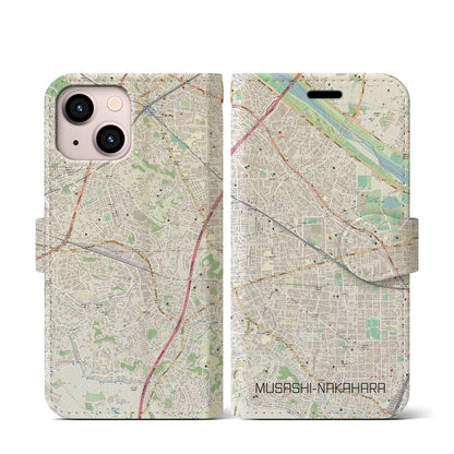 【武蔵中原（神奈川県）】地図柄iPhoneケース（手帳タイプ）ナチュラル・iPhone 13 mini 用