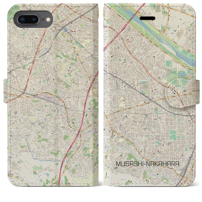 【武蔵中原（神奈川県）】地図柄iPhoneケース（手帳タイプ）ナチュラル・iPhone 8Plus /7Plus / 6sPlus / 6Plus 用
