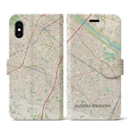 【武蔵中原（神奈川県）】地図柄iPhoneケース（手帳タイプ）ナチュラル・iPhone XS / X 用