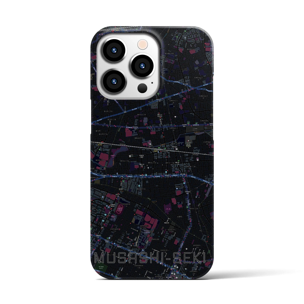 【武蔵関】地図柄iPhoneケース（バックカバータイプ・ブラック）iPhone 13 Pro 用