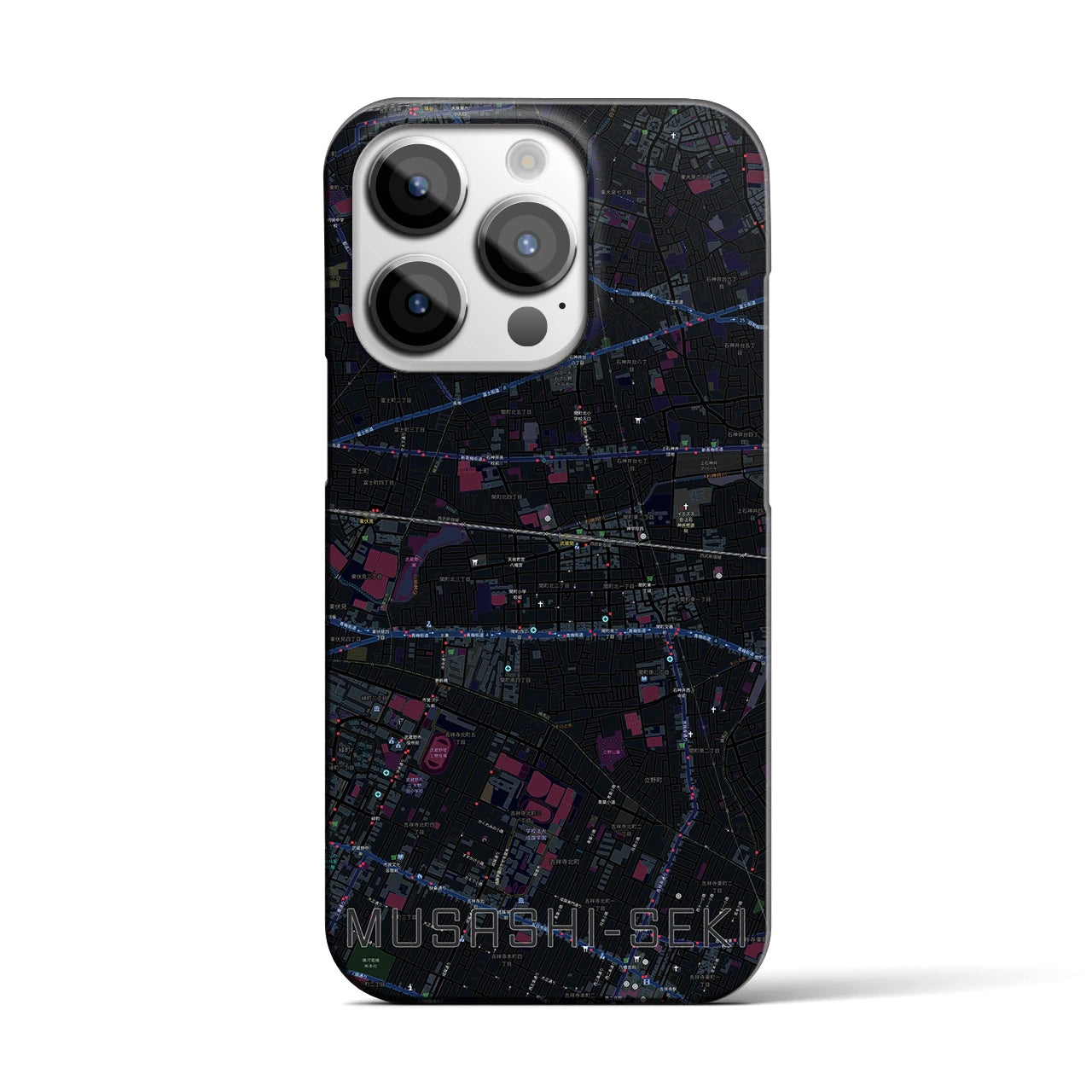 【武蔵関】地図柄iPhoneケース（バックカバータイプ・ブラック）iPhone 14 Pro 用