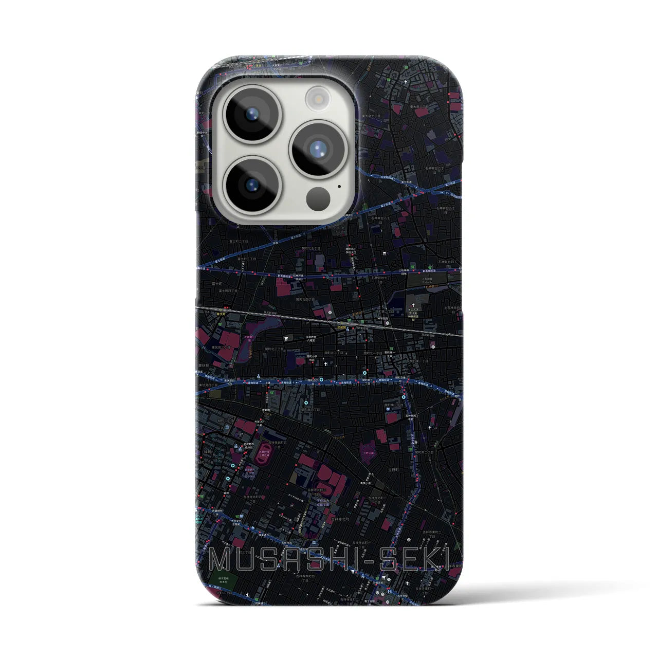 【武蔵関】地図柄iPhoneケース（バックカバータイプ・ブラック）iPhone 15 Pro 用