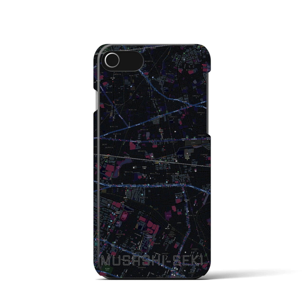 【武蔵関】地図柄iPhoneケース（バックカバータイプ・ブラック）iPhone SE（第3 / 第2世代） / 8 / 7 / 6s / 6 用