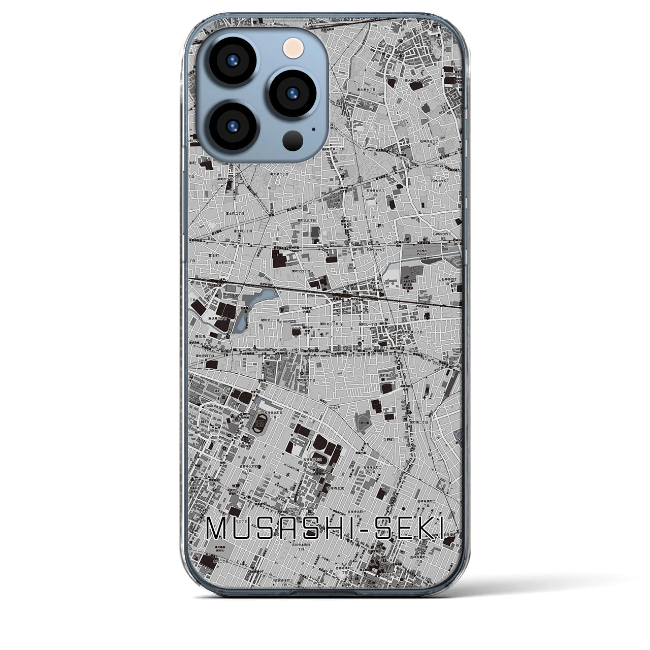 【武蔵関】地図柄iPhoneケース（クリアタイプ・モノトーン）iPhone 13 Pro Max 用