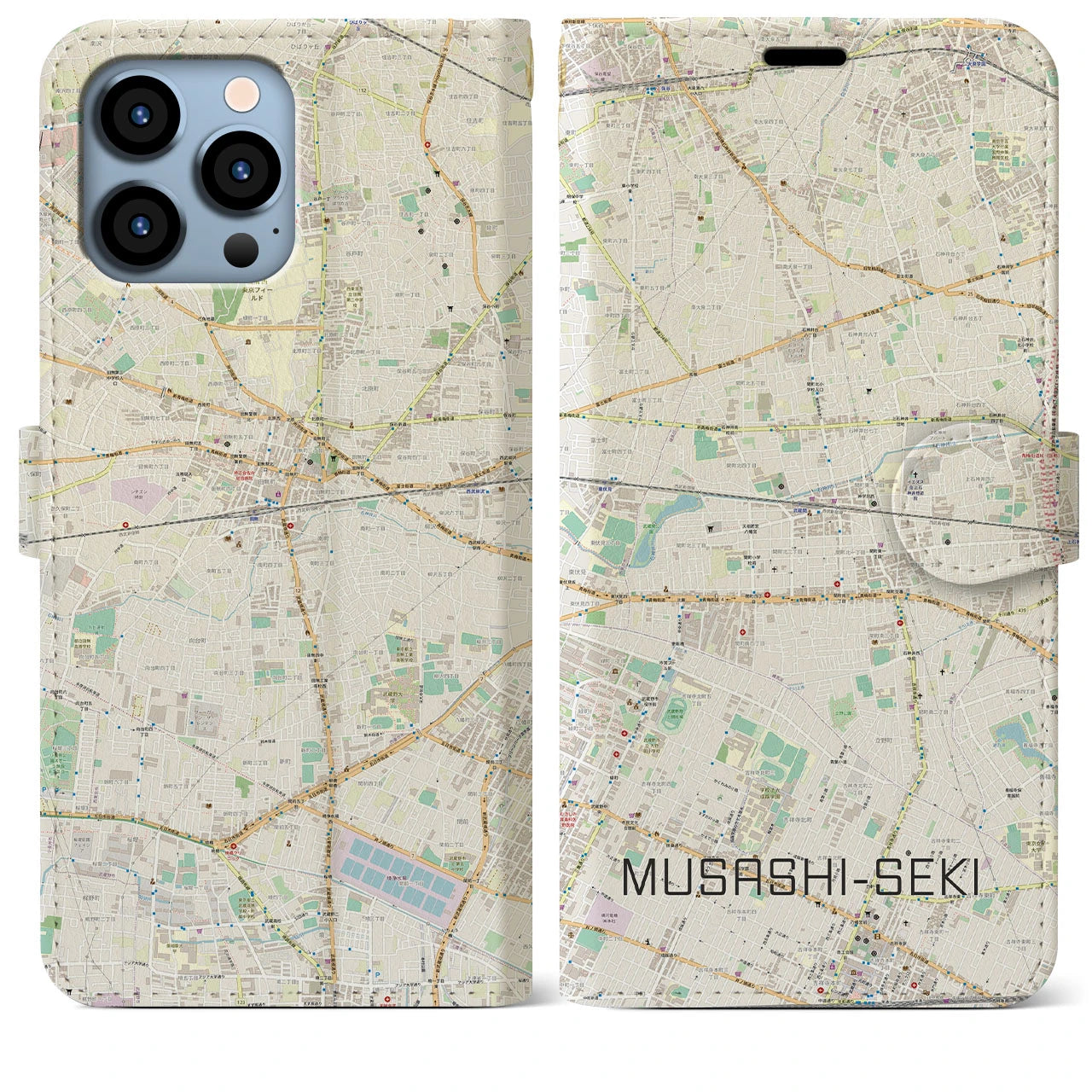 【武蔵関】地図柄iPhoneケース（手帳両面タイプ・ナチュラル）iPhone 13 Pro Max 用