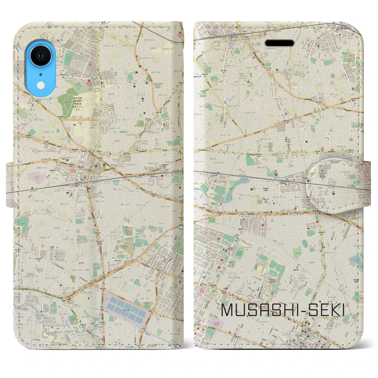 【武蔵関】地図柄iPhoneケース（手帳両面タイプ・ナチュラル）iPhone XR 用