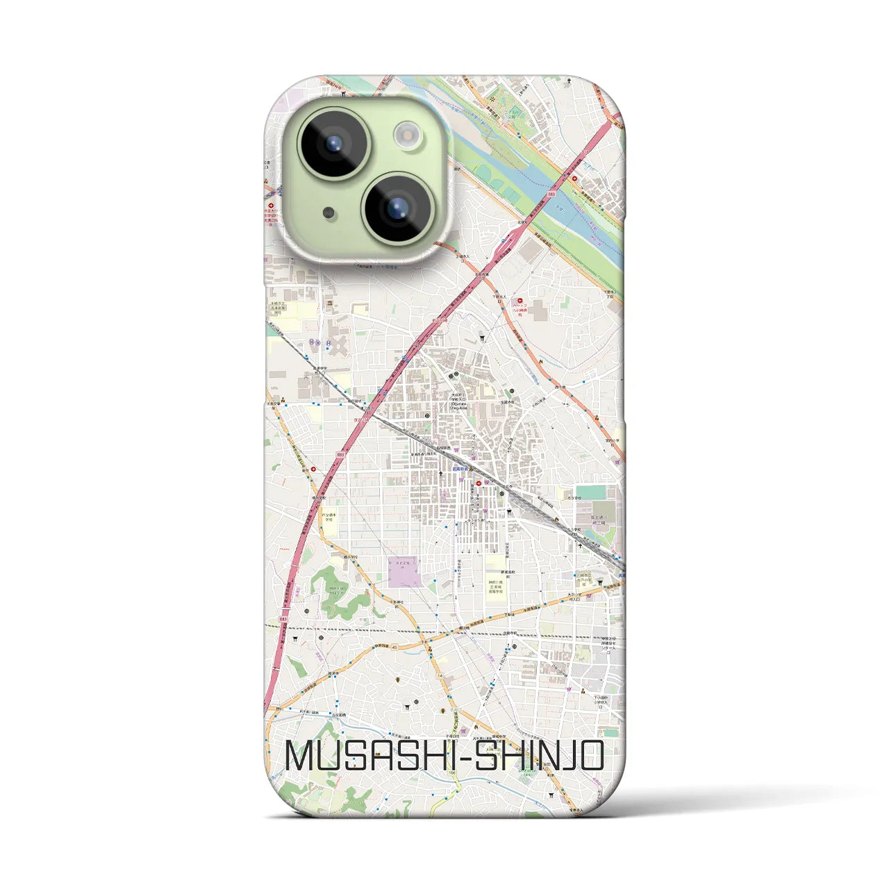 【武蔵新城】地図柄iPhoneケース（バックカバータイプ・ナチュラル）iPhone 15 用