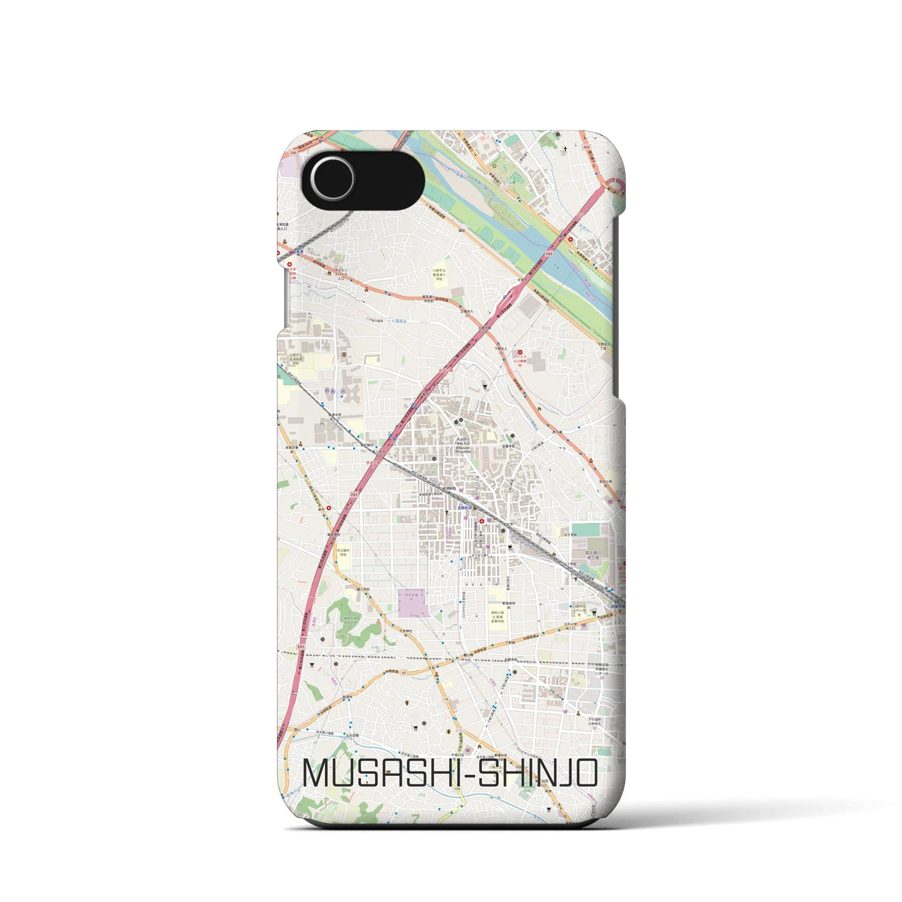 【武蔵新城】地図柄iPhoneケース（バックカバータイプ・ナチュラル）iPhone SE（第3 / 第2世代） / 8 / 7 / 6s / 6 用