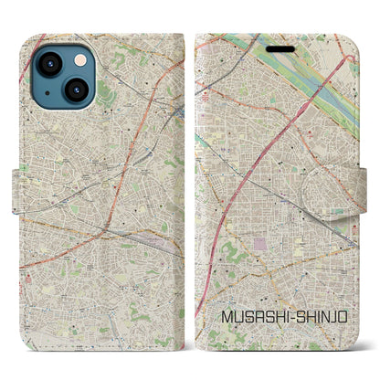 【武蔵新城（神奈川県）】地図柄iPhoneケース（手帳タイプ）ナチュラル・iPhone 13 用