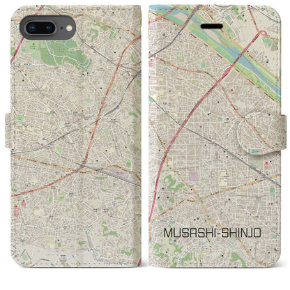 【武蔵新城（神奈川県）】地図柄iPhoneケース（手帳タイプ）ナチュラル・iPhone 8Plus /7Plus / 6sPlus / 6Plus 用
