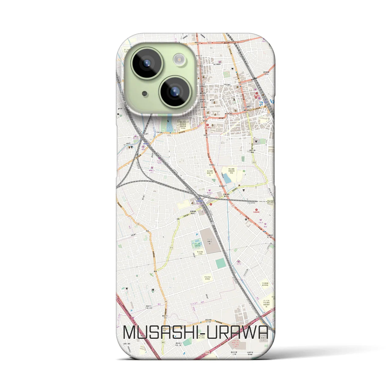 【武蔵浦和】地図柄iPhoneケース（バックカバータイプ・ナチュラル）iPhone 15 用