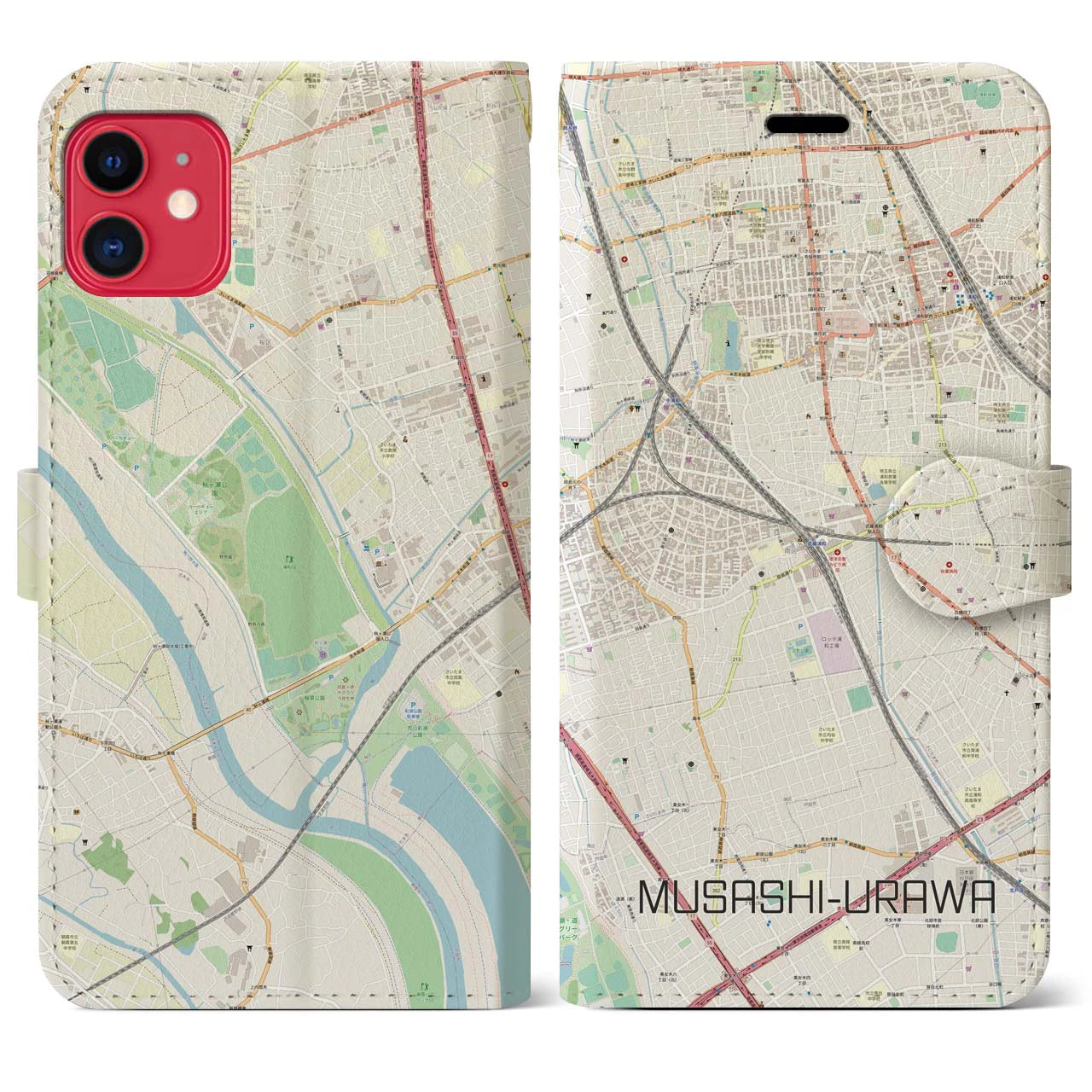 【武蔵浦和】地図柄iPhoneケース（手帳両面タイプ・ナチュラル）iPhone 11 用