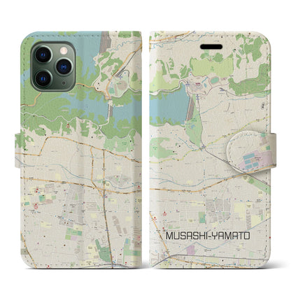 【武蔵大和（東京都）】地図柄iPhoneケース（手帳タイプ）ナチュラル・iPhone 11 Pro 用