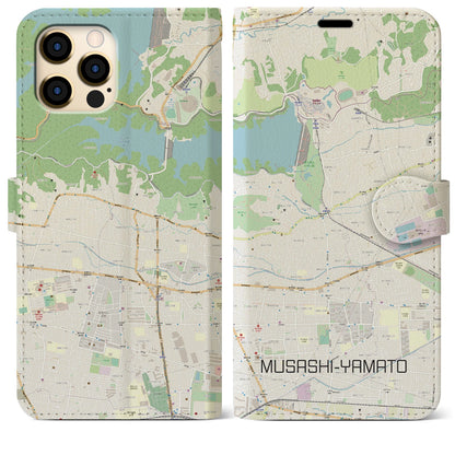 【武蔵大和（東京都）】地図柄iPhoneケース（手帳タイプ）ナチュラル・iPhone 12 Pro Max 用