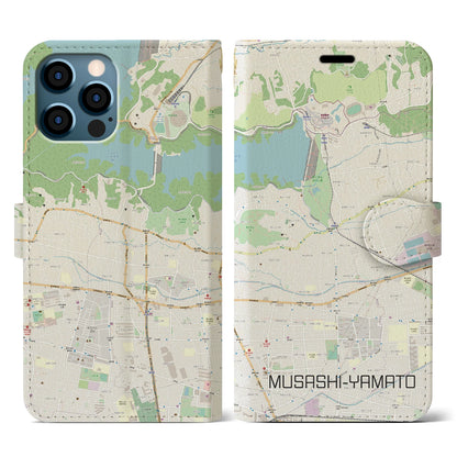 【武蔵大和（東京都）】地図柄iPhoneケース（手帳タイプ）ナチュラル・iPhone 12 / 12 Pro 用