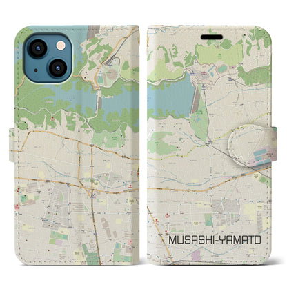 【武蔵大和（東京都）】地図柄iPhoneケース（手帳タイプ）ナチュラル・iPhone 13 用