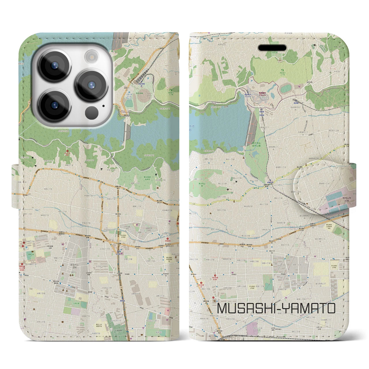 【武蔵大和】地図柄iPhoneケース（手帳両面タイプ・ナチュラル）iPhone 14 Pro 用