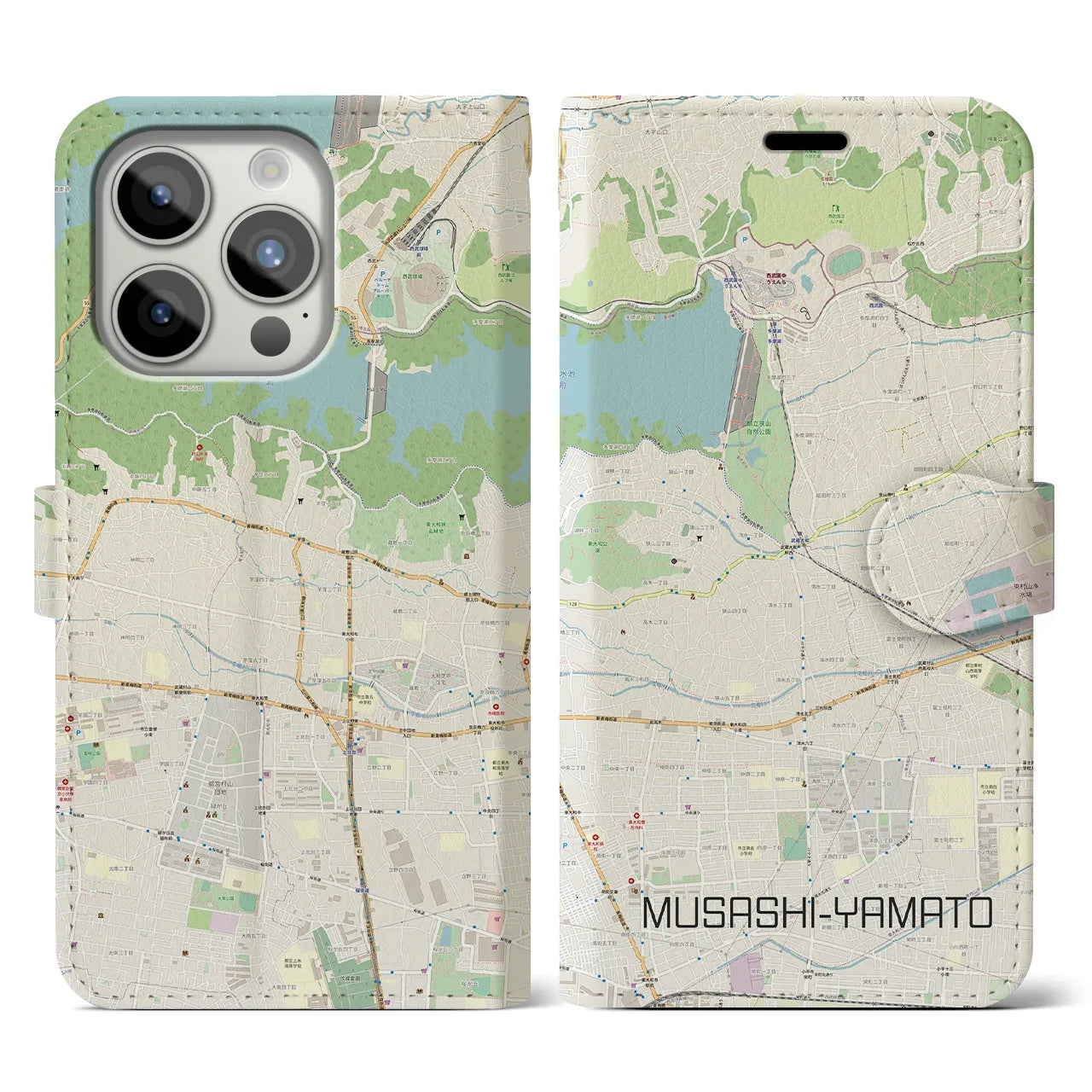 【武蔵大和】地図柄iPhoneケース（手帳両面タイプ・ナチュラル）iPhone 15 Pro 用