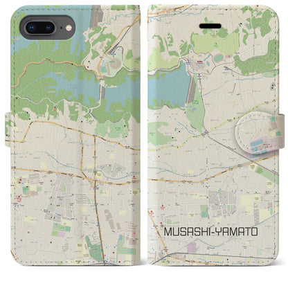 【武蔵大和（東京都）】地図柄iPhoneケース（手帳タイプ）ナチュラル・iPhone 8Plus /7Plus / 6sPlus / 6Plus 用