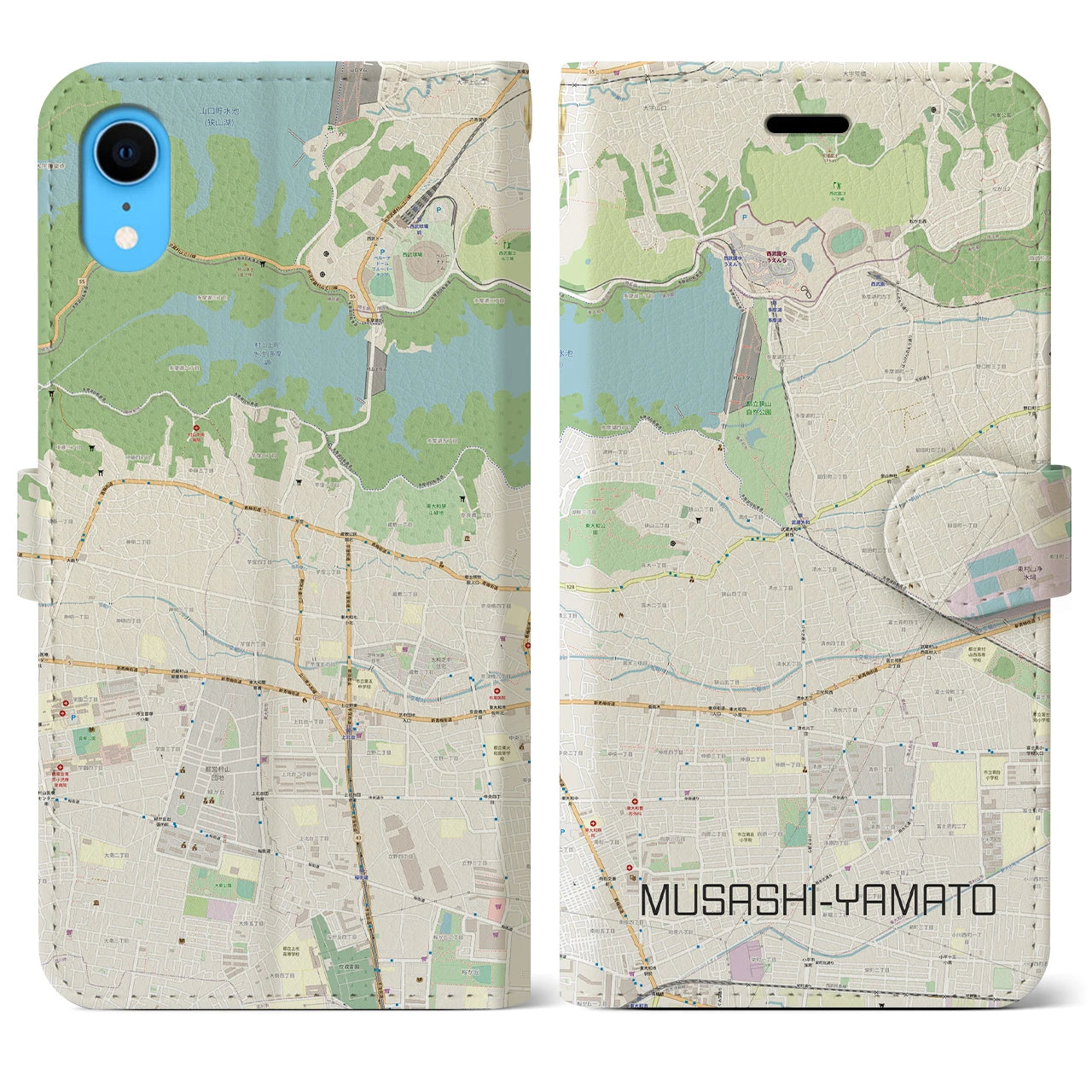 【武蔵大和】地図柄iPhoneケース（手帳両面タイプ・ナチュラル）iPhone XR 用